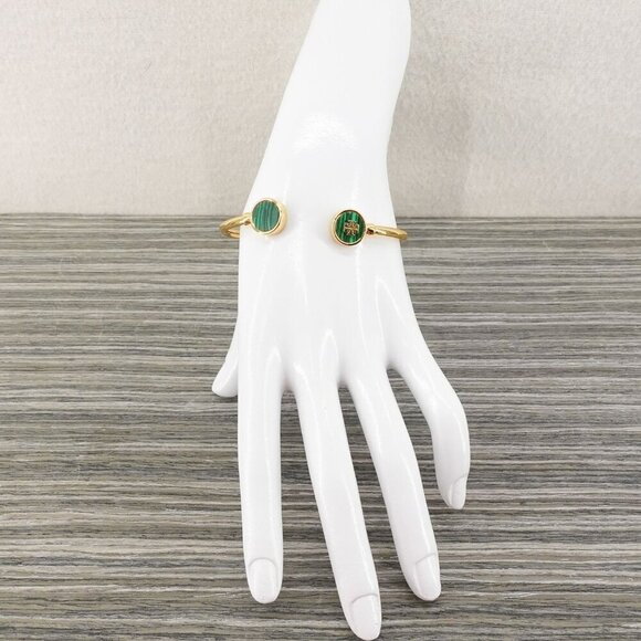 Tory Burch Kira Mother of Pearl Logo Cuff Bracelet Green OS - Picture 4 of 14